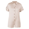thumbnail image 6 of Babysbule Women Shorts Clearance Fashion Women Solid V-Neck Ladies Casual Short Sleeve Button Mini Jumpsuit, 6 of 9