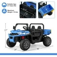 thumbnail image 3 of OLAKIDS 2 Seater Ride On UTV, 12V Kids Electric Vehicle Dump Truck with Remote Control, Dump Bed and Extra Shovel, Toddlers Battery Powered Car with Music, USB, AUX, Rocking Function (Blue), 3 of 10