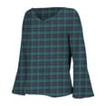 thumbnail image 6 of HLKJKLS Long Sleeve Shirts For Women 3/4 Bell Sleeve V Neck Pressed Pleated Solid Color T Shirt Cotton Like Spring Winter Green M-4Xl, 6 of 8