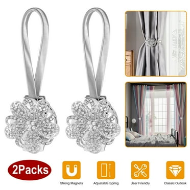 iMounTEK 2Pcs Magnetic Curtain Tiebacks Decorative Rope, Window Curtain Tiebacks Clips for Drapes, Sliver