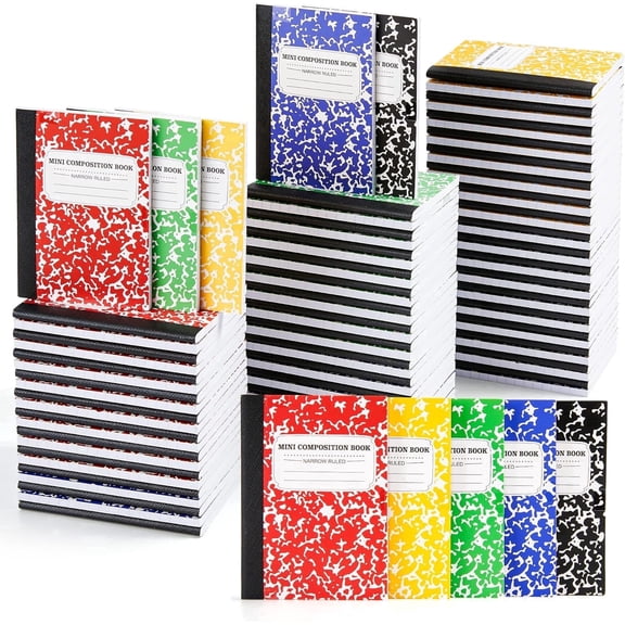 feela 90 Pack Mini Composition Notebook Bulk, Cute Pocket Composition Note Pad, Small Journal Notebooks , 4.5" X 3.25", Narrow Ruled, 5 Marble Covers