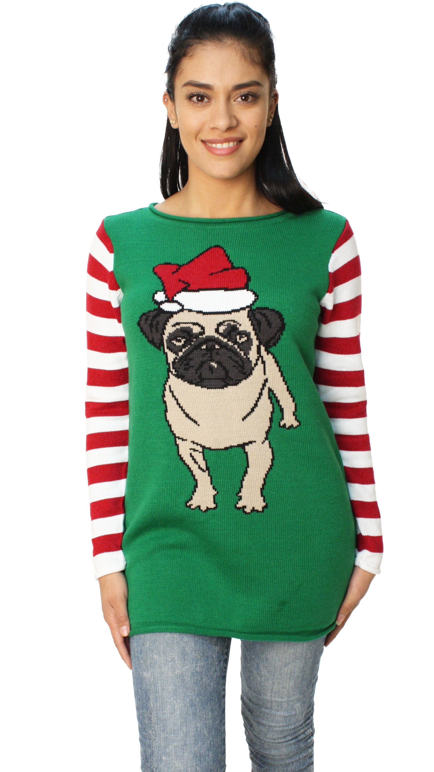 Ugly Christmas Sweater Funny Women's Dog "Pug Life" SweaterLarge