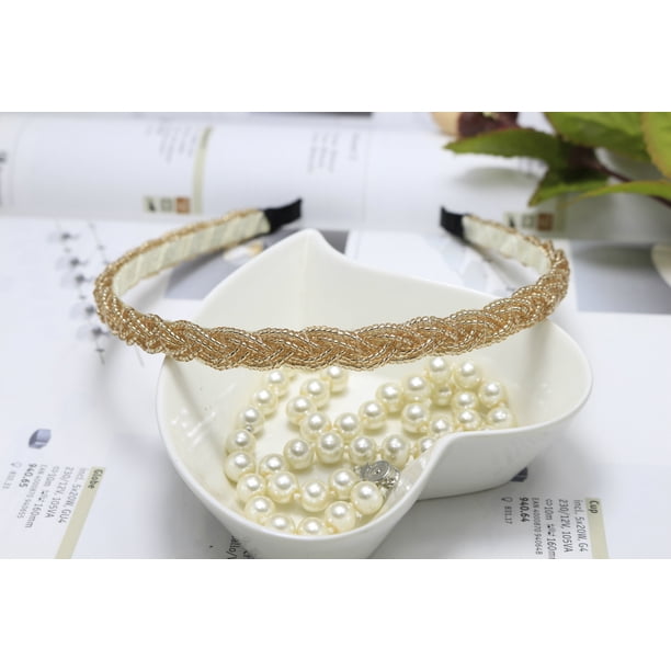 Diadema tejida con estilo, torcida con cuentas, diadema ancha con perlas finas, accesorios para el cabello de moda, tocado