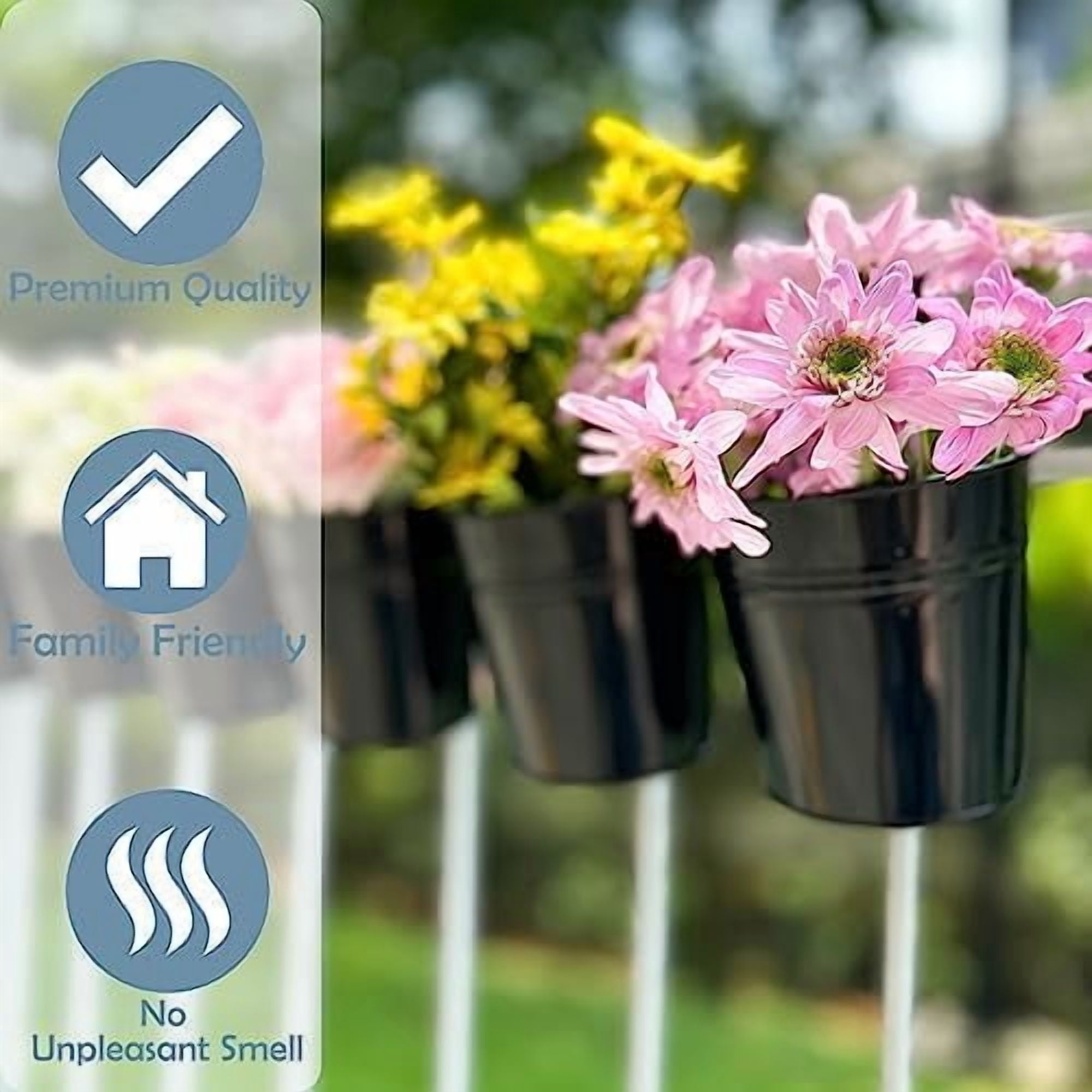 LaLaGreen Railing Planter 10 Pack, 6 Inch Hanging Flower Pot Black, Outdoor Large Metal Iron Fence Bucket, Balcony Garden Wall Deck Porch Patio Rail Decor Hanger Hook Farmhouse Balcony 6'''' (15cm)