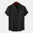 thumbnail image 5 of TAGOLD Mens Summer Short Sleeve Turndown collar Blouse & Shirt Solid Color Linen Button Cardigan Pocket Casual Top, 5 of 5