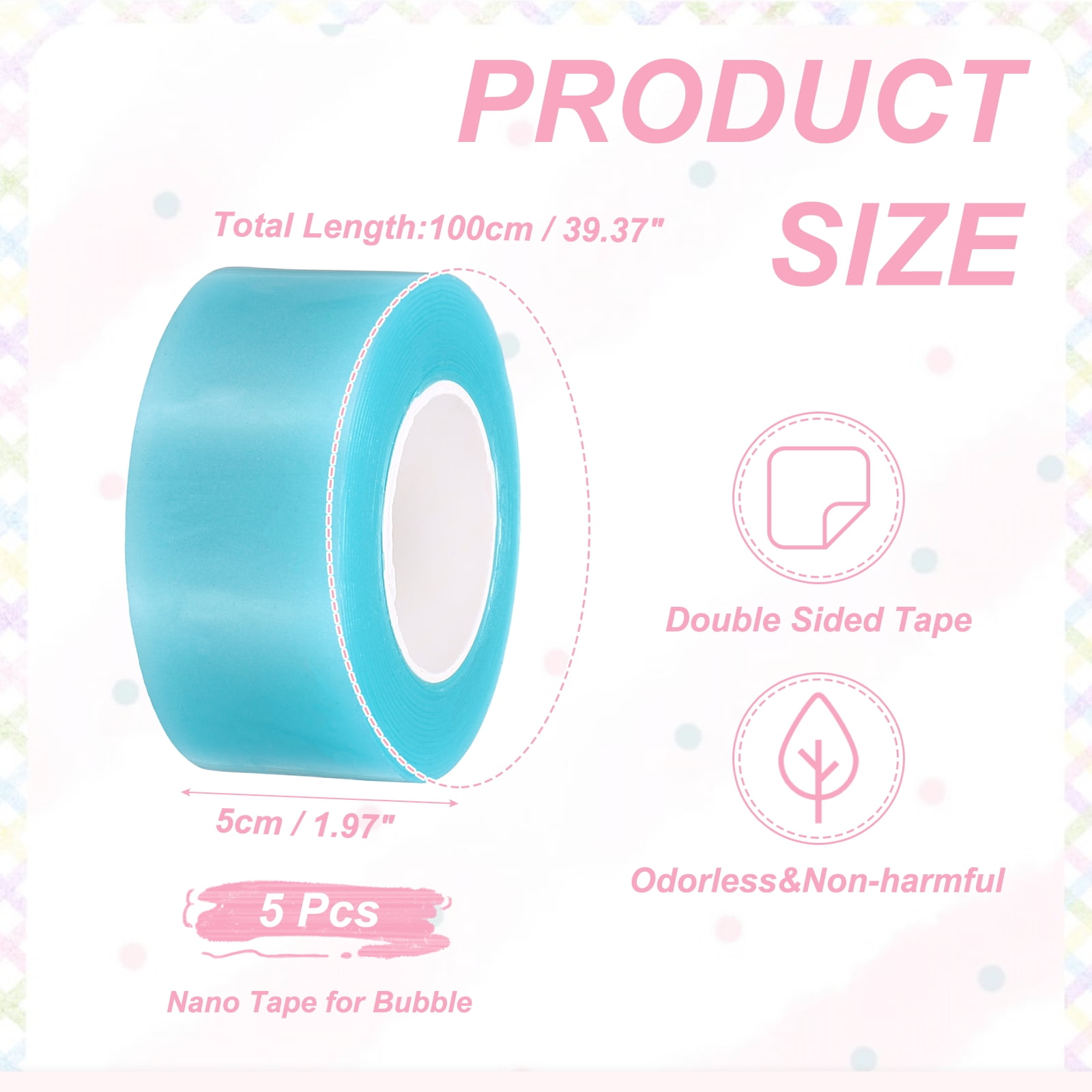 Uxcell Nano Tape 2 x 39 Inch, 5 Pcs Double Sided Nano Bubble Tape, Adhesive DIY Arts Crafts Ball Maker, Blue