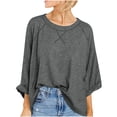 thumbnail image 1 of MeetoTime T-Shirt Surdimensionné à Manches 3/4 pour Femmes Pull Tendance Décontracté Col Rond Enroulable 2024, 1 of 7