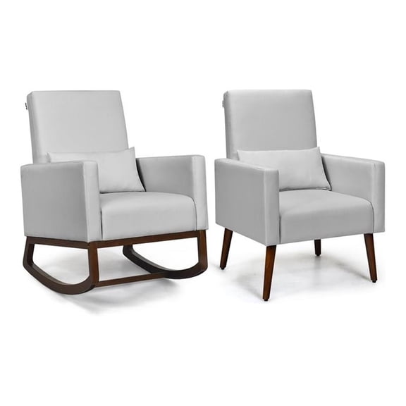 Pemberly Row Rocking Chair with Pillow in Light Gray (Set of 2 Dual-use)