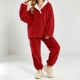 thumbnail image 4 of lcziwo Fluffy Pajama Set for Women Winter Warm Fleece Sleepwear Comfy Soft Coral Fuzzy Pjs 2 Piece Loungewear Plush Outfits Wine,XL, 4 of 8