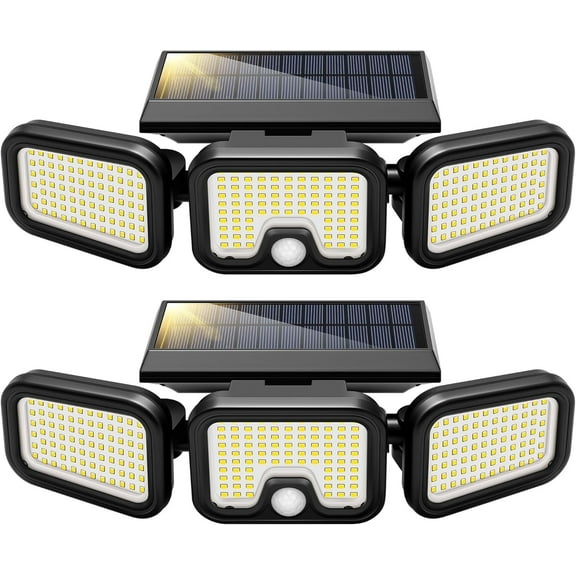 SPECSTAR Solar Flood Lights Outdoor, 256 LED 2500LM Motion Sensor Lights, 3 Adjustable Heads Security Lights, IP65 Waterproof, 270° Wide Lighting Angle Solar Powered Lights for Porch, Yard, 2 Pack