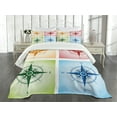 thumbnail image 3 of Ambesonne Compass Quilted Bedspread Set 3 Pcs, Colorful Windroses, King Size, Multicolor, 3 of 5