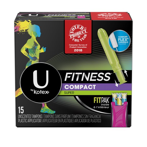 U by Kotex Fitness Tampons with FITPAK, Super Absorbency, Unscented, 15 Ct