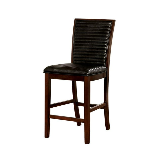 Leather Upholstered Wooden Counter Height Chair, Espresso Brown, Pack