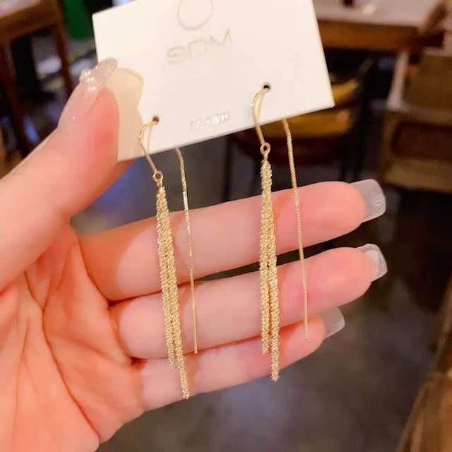 Elegantes pendientes largos con borlas y forma de gota de agua para mujer, de plata 925, sencillos y delgados