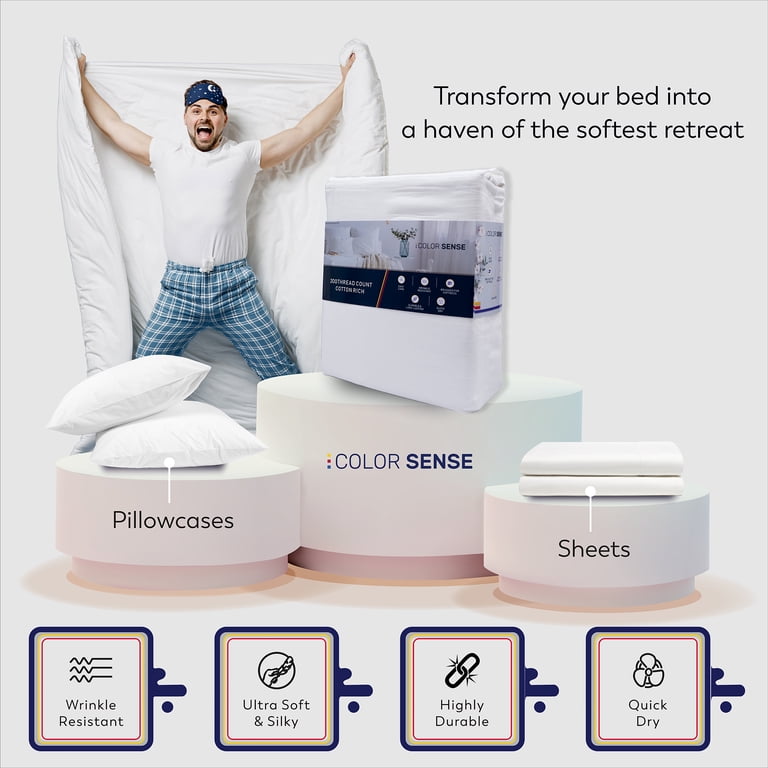 Color Sense 600 Thread Count Cotton Queen Sheet Set, 4-Piece photo 7