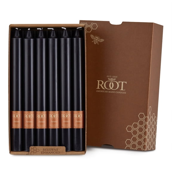 ROOT Candles Unscented Smooth Arista™ Taper Candles, 9-Inch Tall, Box of 12, Color: Black
