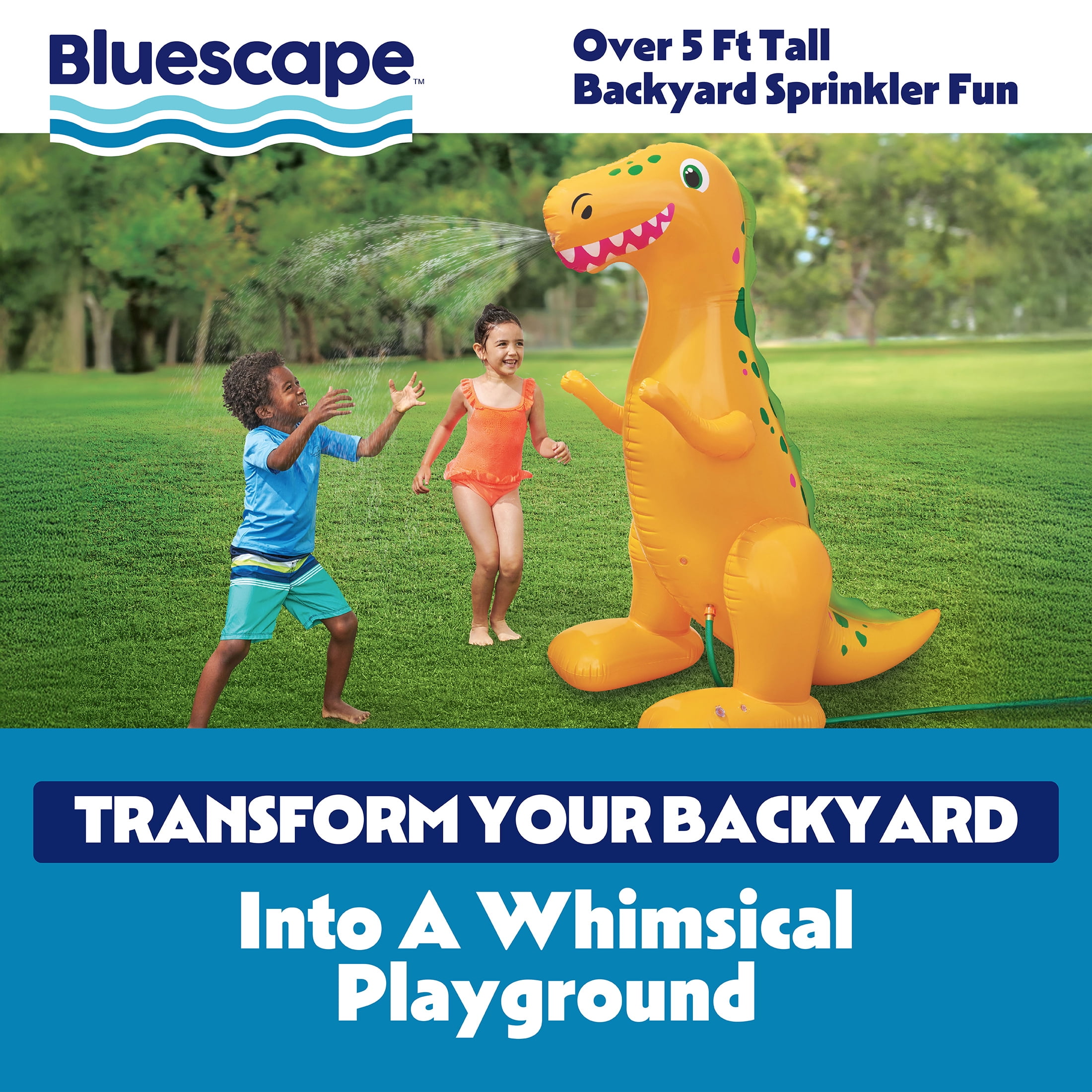 Bluescape 5 ft Orange Dinosaur Inflatable Kids Sprinkler for Backyard Fun