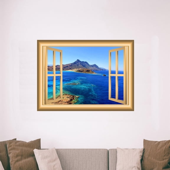 VWAQ Mountain Window Decal Ocean Wall Decal Peel and Stick Mural - NW12 (24"H X 30"W)