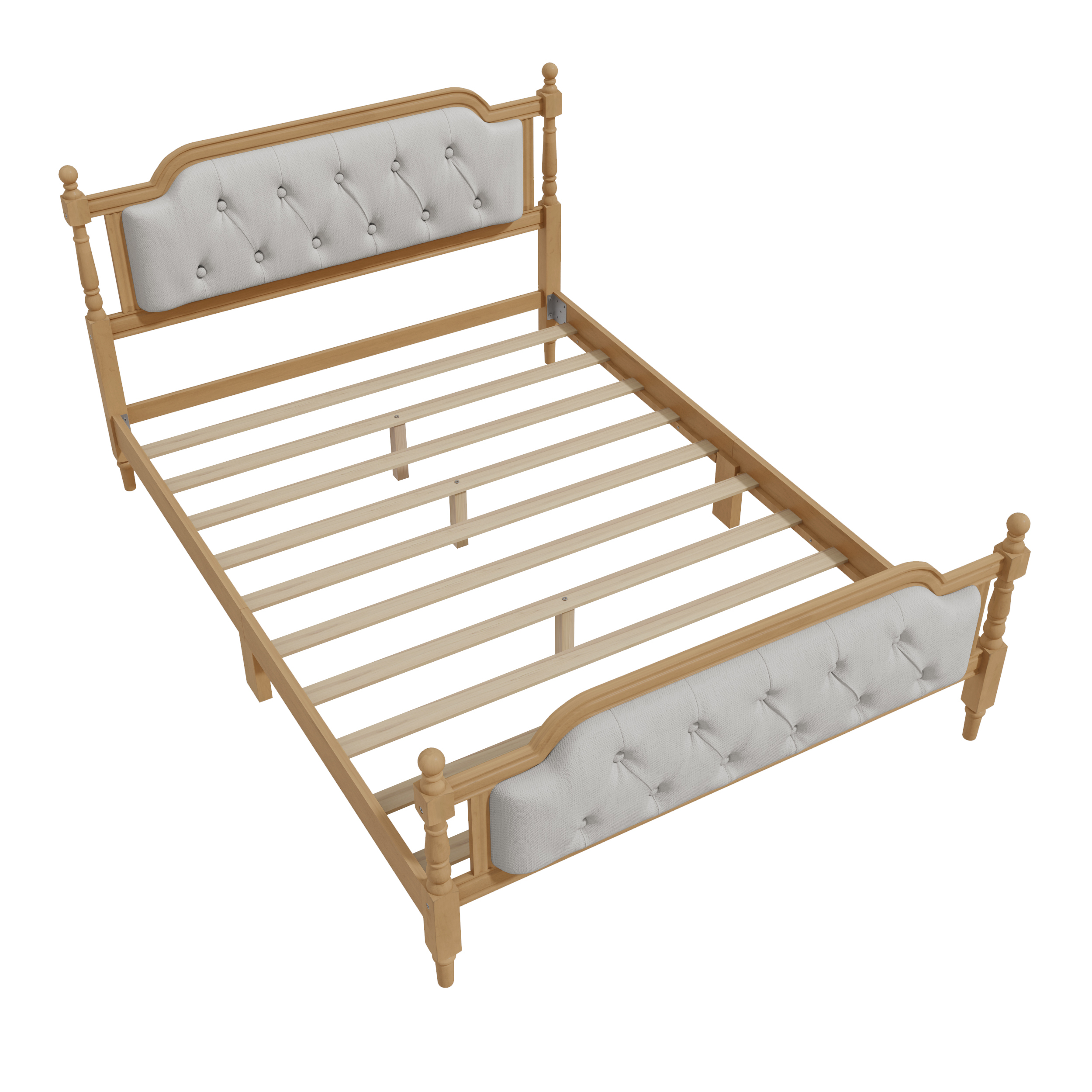 Euroco Traditional Wood Full Size Platform Bed with Upholstered Tufted Headboard, Walnut