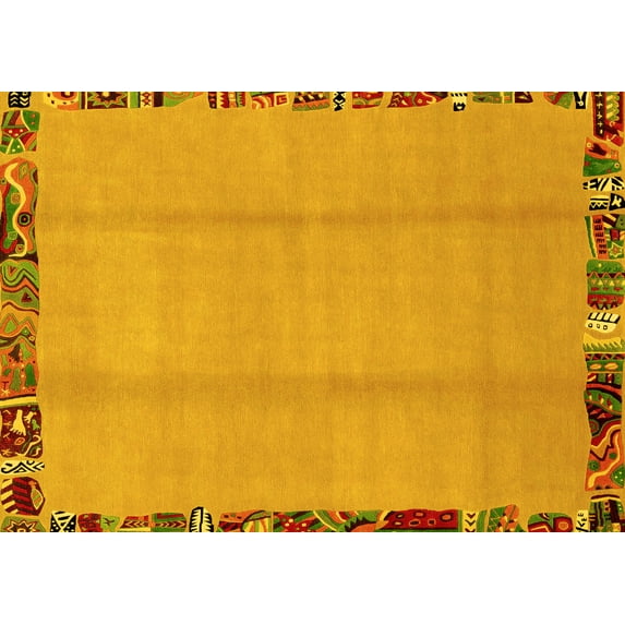 Ahgly Company Machine Washable Indoor Rectangle Abstract Yellow Modern Area Rugs, 5' x 7'
