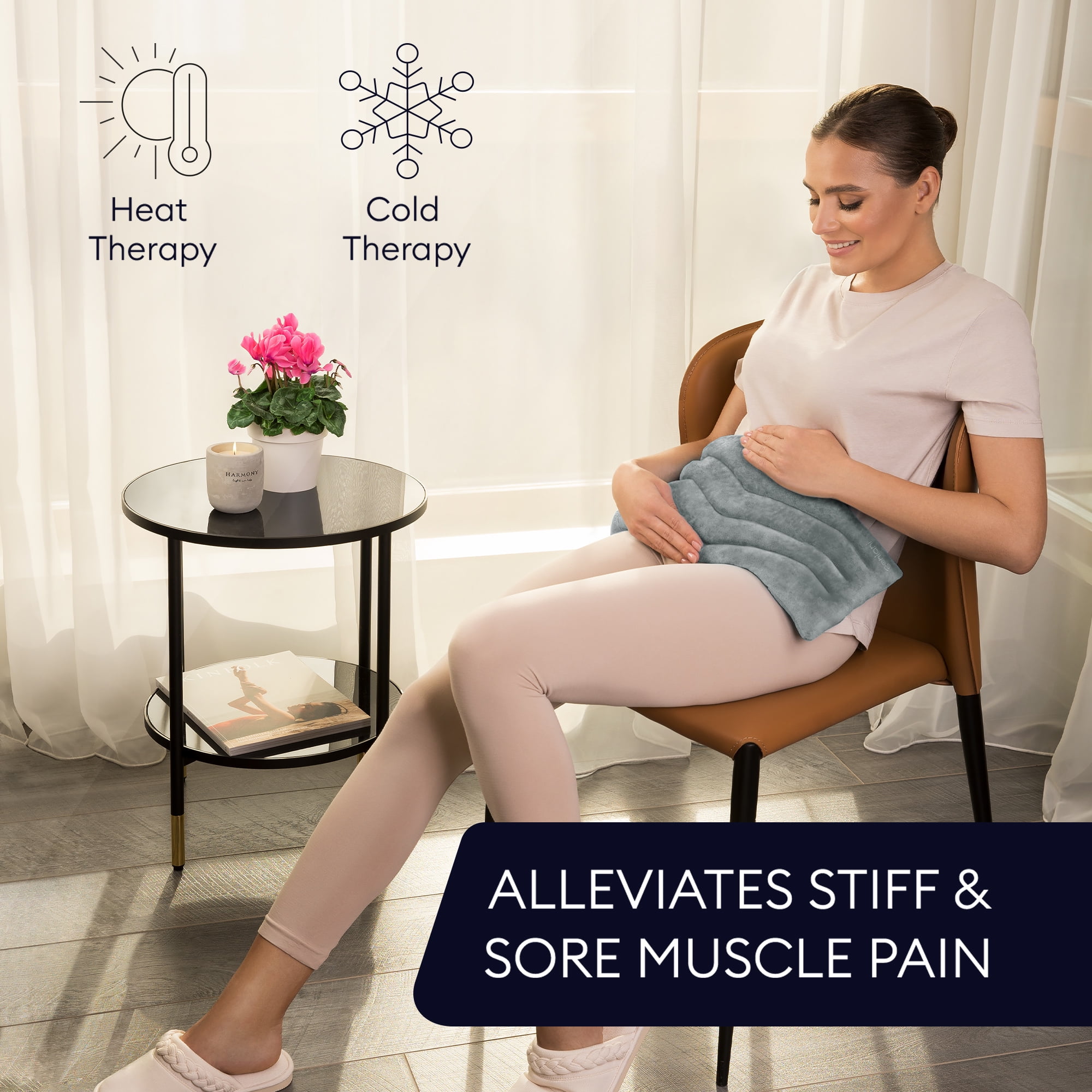 Geniani Microwavable Heating Pad for Neck, Shoulders & Back Relief – Cordless Hot & Cold Pad with Ultra-Soft Fabric for Pain & Muscle Comfort (8"×17", Space Gray)