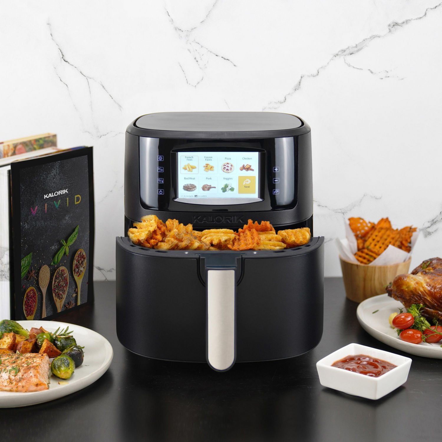 Friteuse à air Kalorik® VIVID SELECT 5 pintes avec écran couleur, en noir (AFK5QTFT1B43)