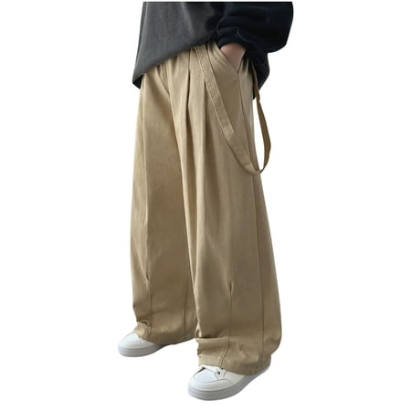 AHTJRT Kids Unisex Wide Leg Pants Loose Baggy Straight Leg Cargo Pants with Pockets Elastic Waist Fashion Streetwear Trousers Beige 12-13 Years AHTJRT Kids Unisex Wide Leg Pants Loose Baggy Straight Leg Cargo Pants with Pockets Elastic Waist Fashion Streetwear Trousers Beige 12-13 Years