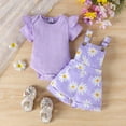 thumbnail image 4 of XZNPDUCQ Little Girl Summer 2Pcs Outfits Set 1T 2T 3T 4T 5T 6T Kids Girl Short Sleeve Letter Print Tops + Camouflage Print Shorts Beach Party Clothes Dailywear Purple，0-3 Months, 4 of 9