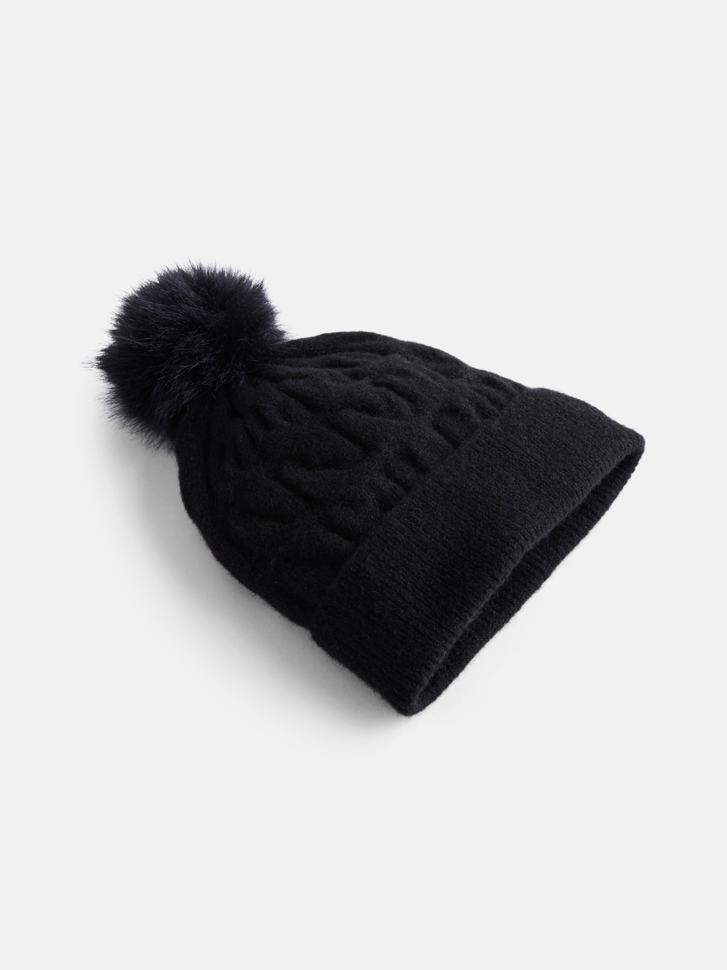Scenario Women's Cable Knit Pom Beanie, Black Soot