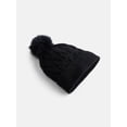 thumbnail image 2 of Scenario Women's Cable Knit Pom Beanie, Black Soot, 2 of 4
