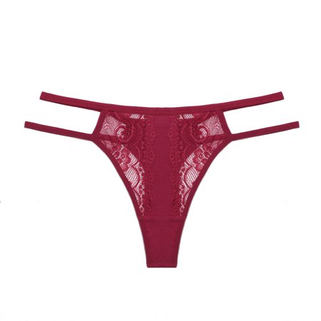 

PERZOE Panties Women G-string T-shaped Lace Sexy Hollow Out Breathable Seductive Thin Low Waist Lady Briefs for Inner Wear