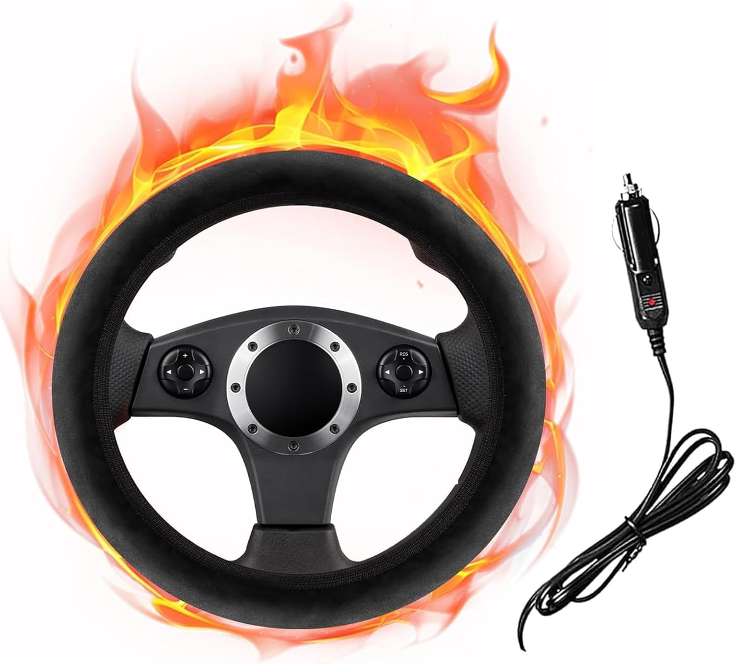 Heated Steering Wheel Cover, 38 CM Vehicle Hand Warming Steering Wheel Protector, Quick Heating Automatic Temperature Control for Vehicles Trucks Vans SUVs