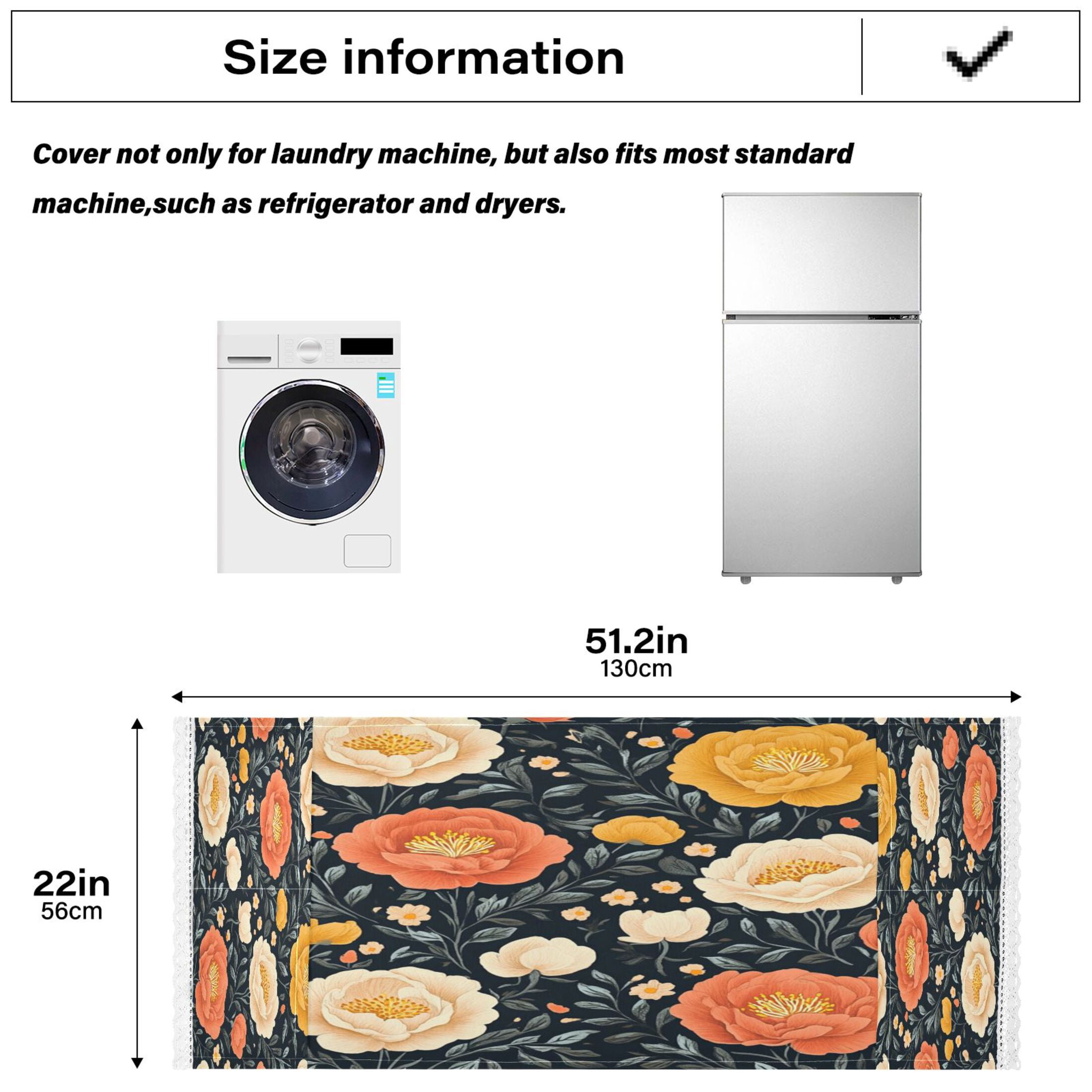 Nostalgic Peonies PatternWasher and Dryer Covers Dust-Proof and Oil Resistant Fridge Cover with 4 Storage Pockets Washing Machine Top Cover for Laundry Kitchen Home 51.2 x 22 In