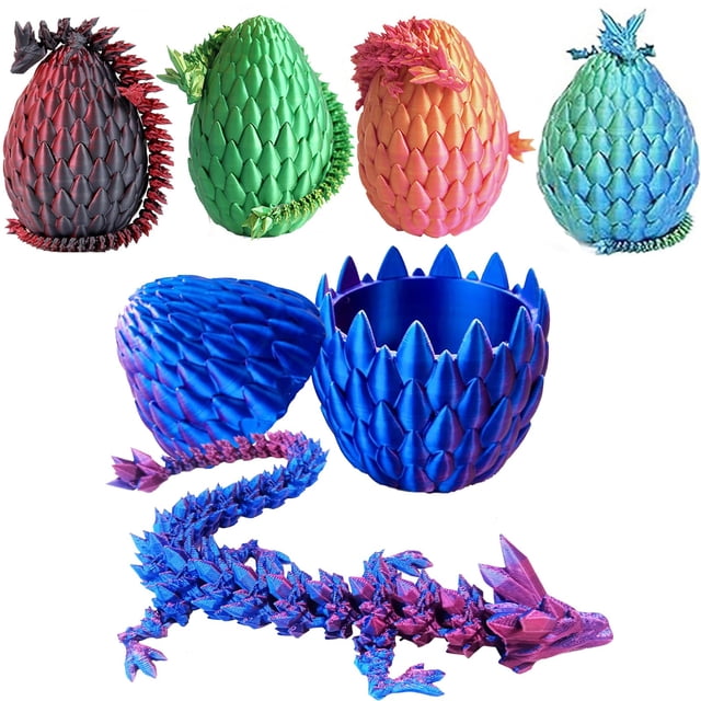 Qxbuhe Huevo de dragón impreso en 3D de 12 pulgadas, juguetes misteriosos de dragón de cristal, dragón articulado, decoración de escritorio para el hogar, huevos de dinosaurio sorpresa de Pascua, jugu