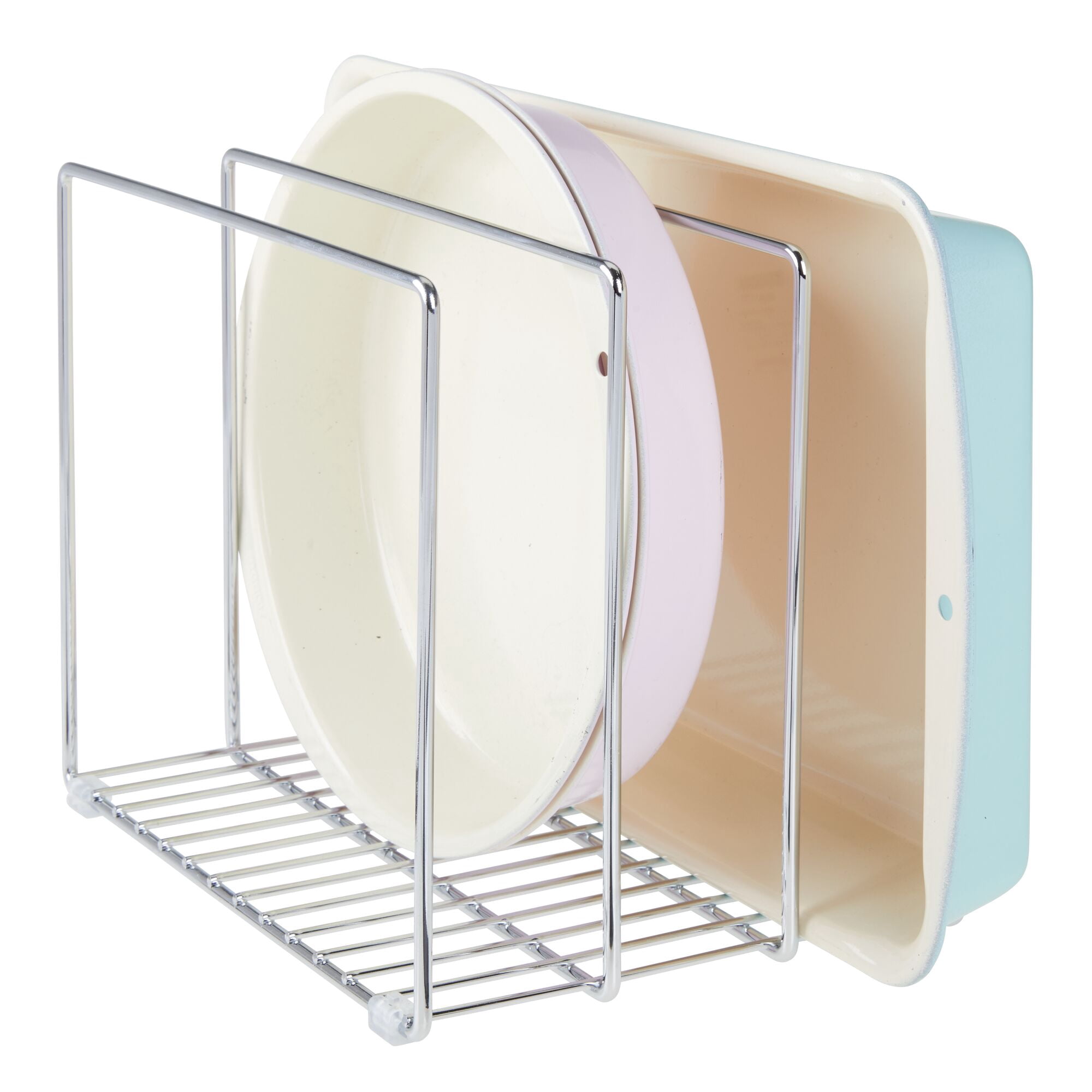 mDesign Steel Storage Tray Organizer Rack for Kitchen Cabinet - 2 Pack - Chrome