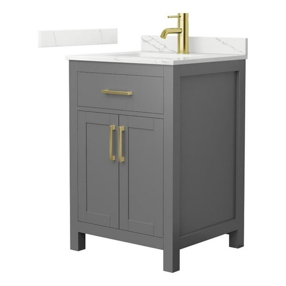Beckett 24" Dark Gray Single Vanity & Giotto Quartz Top (1-Hole) & Gold Trim