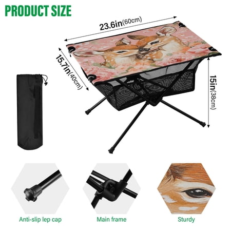 BZSMCE Camping Tables Simple Folding Table Fawn Romance Pattern Size:23.6*15.7in