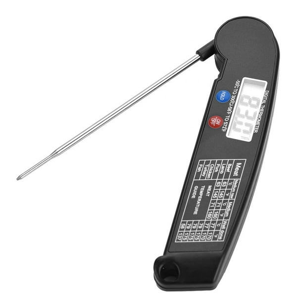 Termómetro digital LCD para alimentos con sonda plegable para cocina, barbacoa, parrilla, comprobador de temperatura, color negro