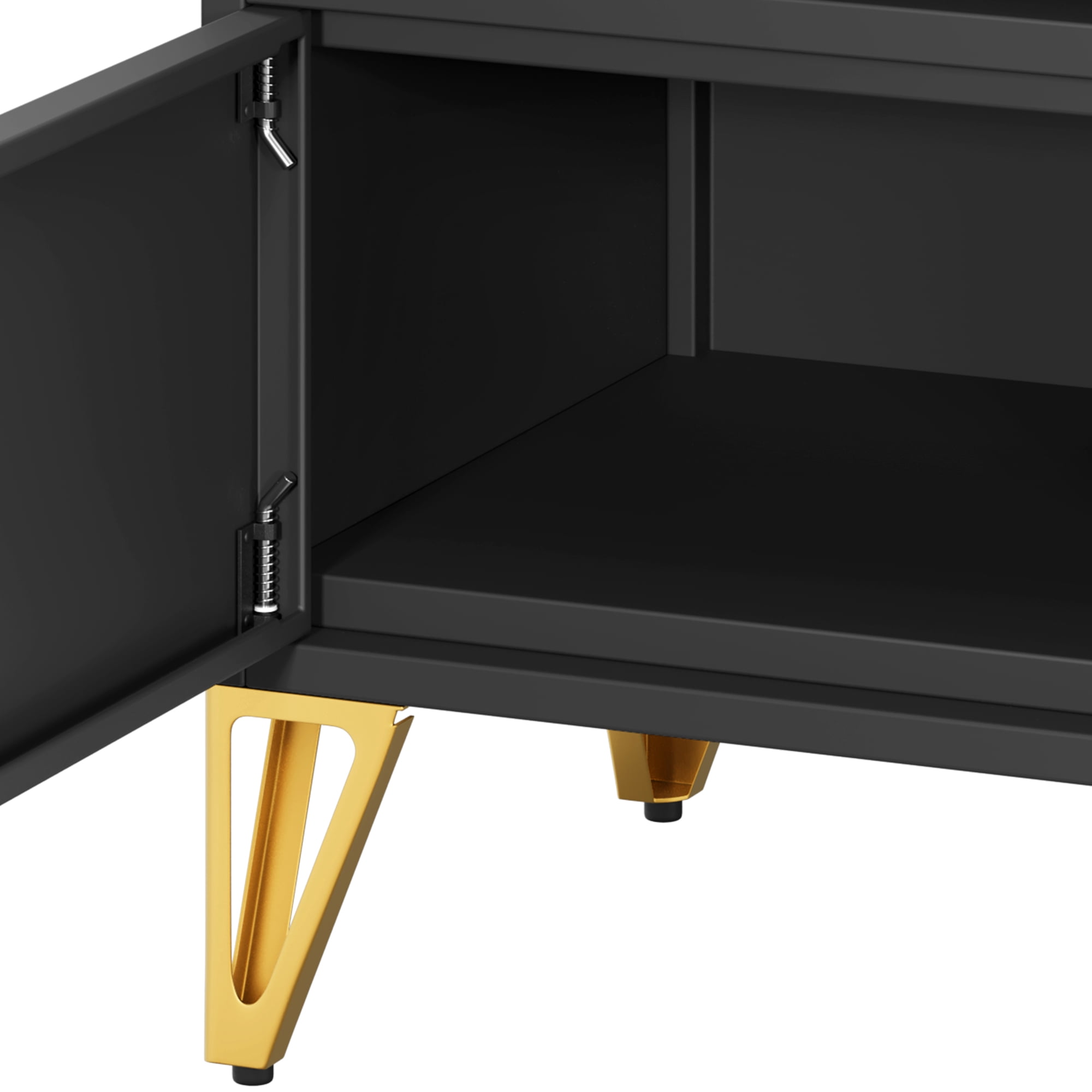Uforic Metal End Table with Charging Station & Door for Living Room, Black