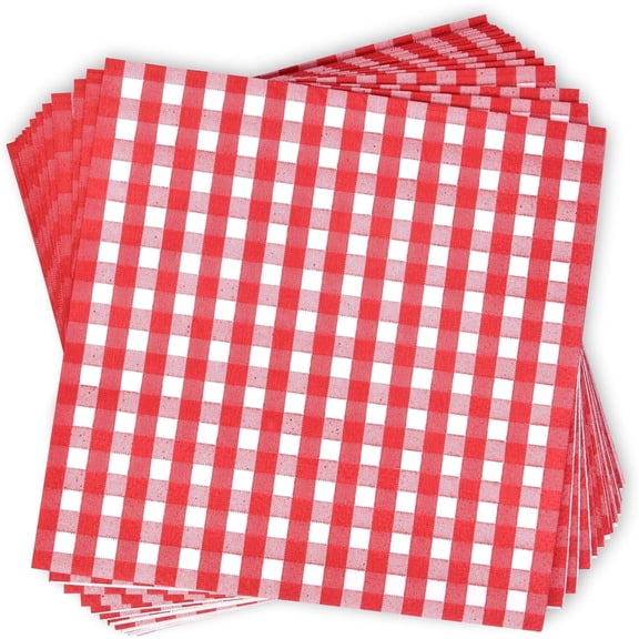 100 Red and White Checkered Cocktail Napkins Disposable Paper Checkered Beverages Dessert Napkins Summer Picnic Barbecue Wedding Birthday Baby and Bride Party Table Decoration