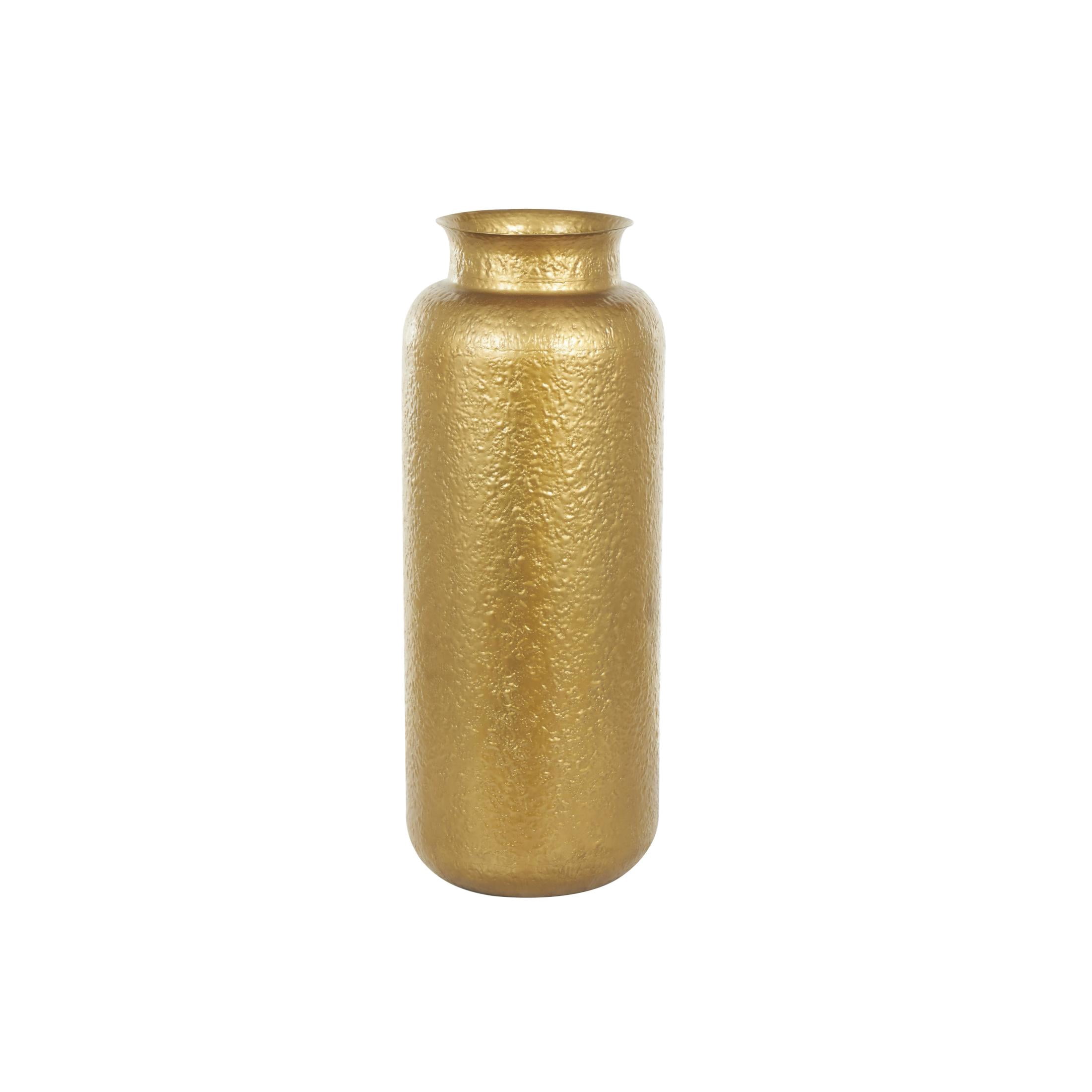 DecMode 40" Tall Textured Hammered Floor Gold Metal Vase