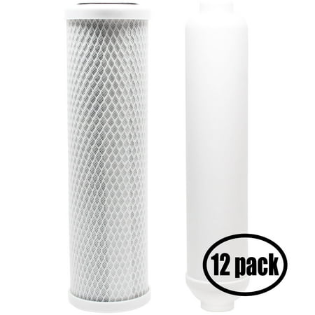 

12-Pack Replacement for Filter Kit for Crystal Quest CQE-RO-00108 RO System - Includes Carbon Block Filter & Inline Filter Cartridge - Denali Pure Brand