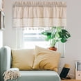 thumbnail image 3 of Fmxomd Boho Tassel Linen Curtain Valance for Kitchen Cabinet Farmhouse Semi Sheer Curtain Tiers for Room Bathroom Rod Pocket Rustic Light Filtering Cafe Curtains for Home Decor W52" X L18", 3 of 9
