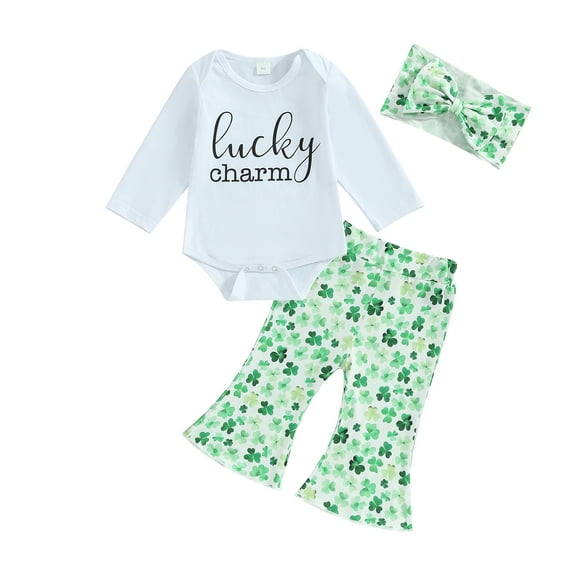Bagilaanoe 3pcs Newborn Baby Girl Pants Set Long Sleeve Romper Tops   Print Flare Trousers   Headband 3M 6M 12M 18M Infant Casual Clothes