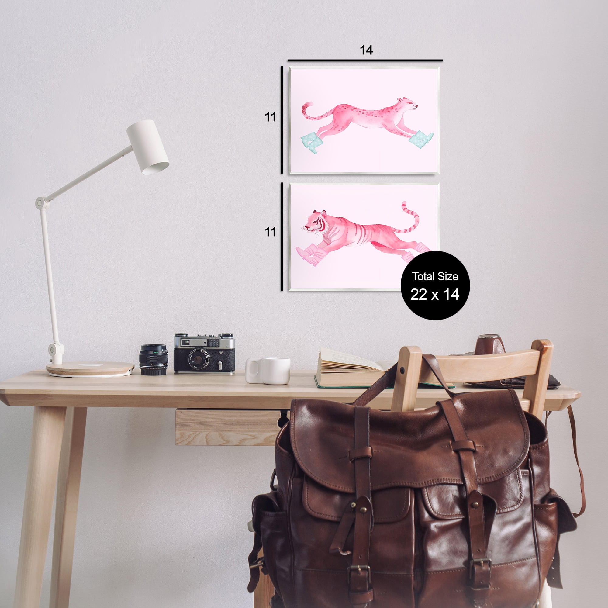 Stupell Industries Sprinting Jungle Animals in Boots Animals Painting Unframed Art Print Wall Art, 14 x 11, Set of 2
