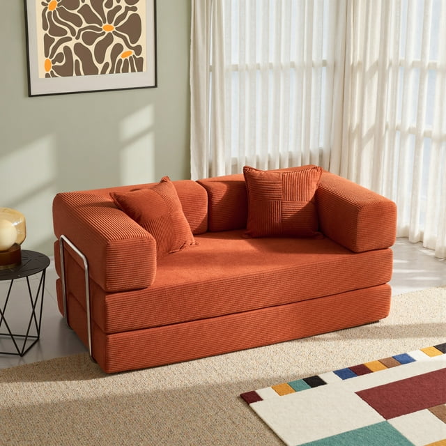 YINIX 62.9" Sofa Couch with Two Pillows, Comfy Modular Convertable Sofa Bed for Living Room and Small Spaces, Orange