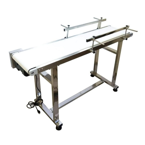 INTBUYING Packaging Machine Long Black PVC Flat Belt Conveyor 53" Length 7.8" Width Transport Conveyor with Double Guardrail