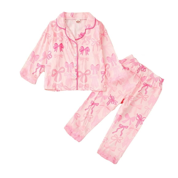 Girls Silk Pajamas Set Print Long sleeves Button Down Tops Set Toddler Sleepwears Girls Pajamas Boys Girls Fashion