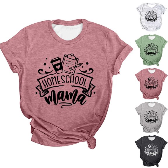 Womens Short Sleeve Shirts Casual Graphic Print T Shirt Crew Neck Tee Spring Outfits Summer Tops L
