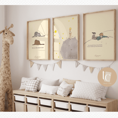 Le Petit Prince Nursery Retro Illustration Poster Set 3 , Poster Only